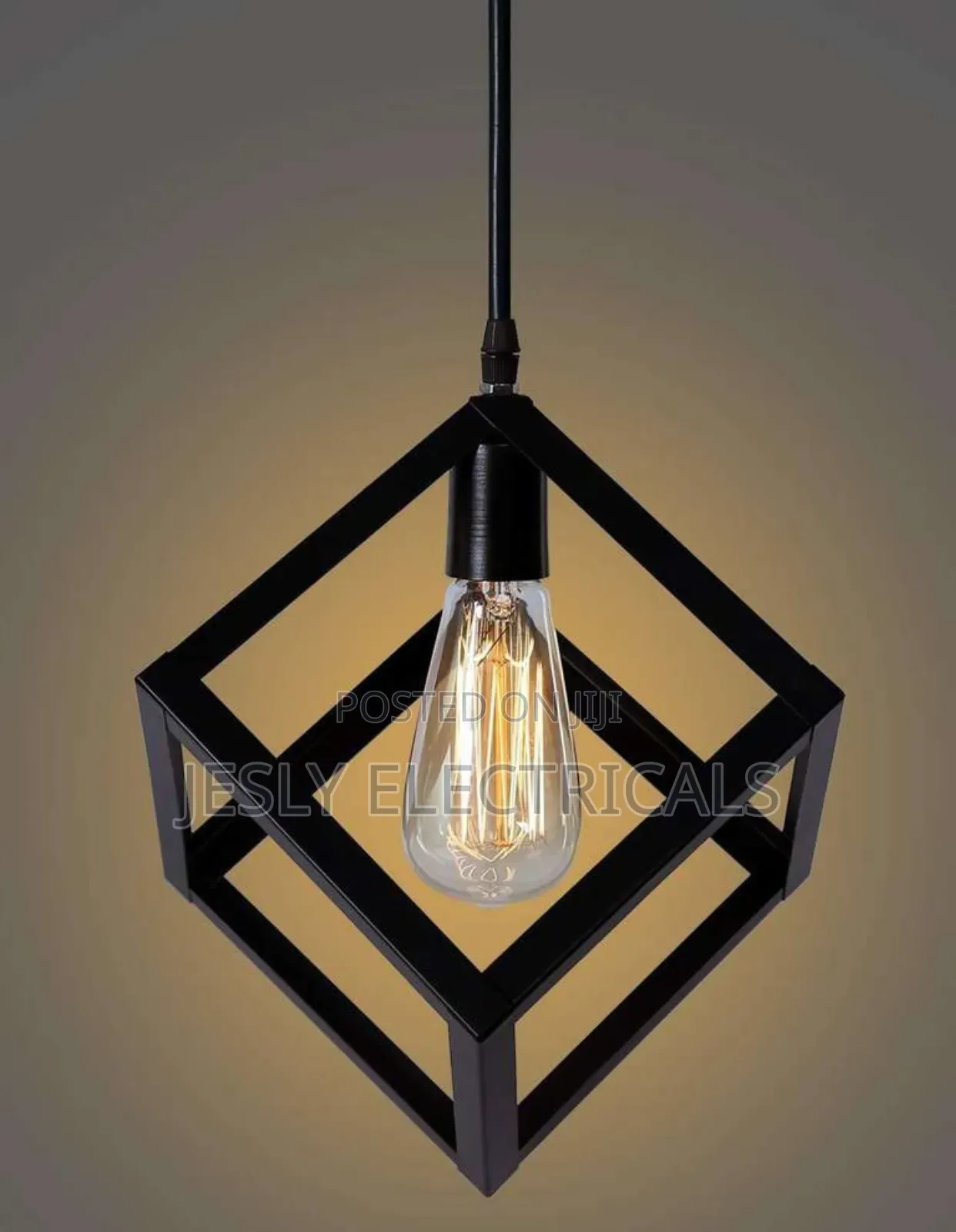 Modern Indoor Black Steel Cube Round Base Hanging Lights