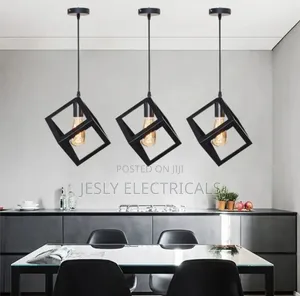 Modern Indoor Black Steel Cube Round Base Hanging Lights