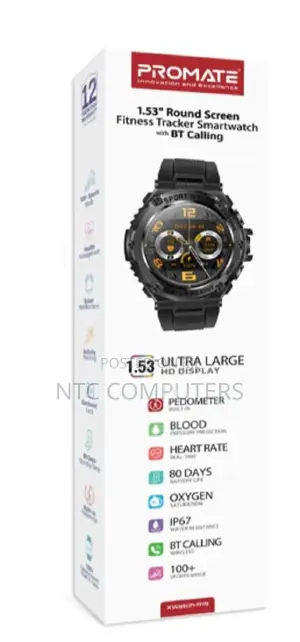 Promate 1.53" Round Screen Fitness Tracker Smartwatch