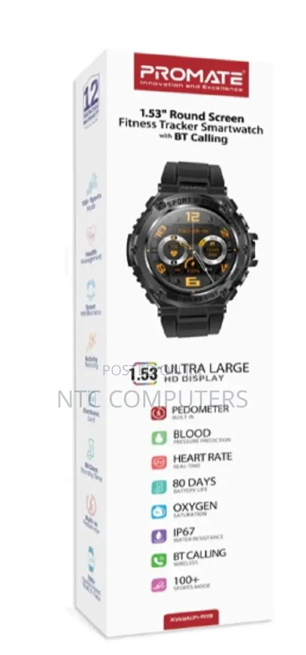 Promate 1.53" Round Screen Fitness Tracker Smartwatch
