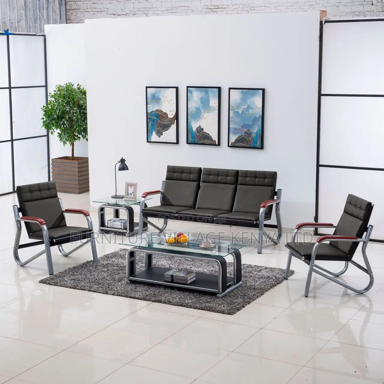 Office Sofa:5-Seater Office Waiting Sofa Set in the Lobby