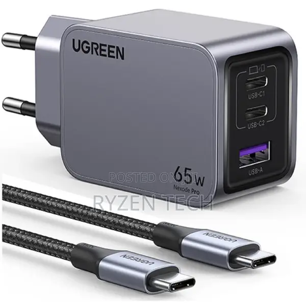 Ugreen Nexode Pro 65w 3-Port Fast Charger +1.5m 100w Cable