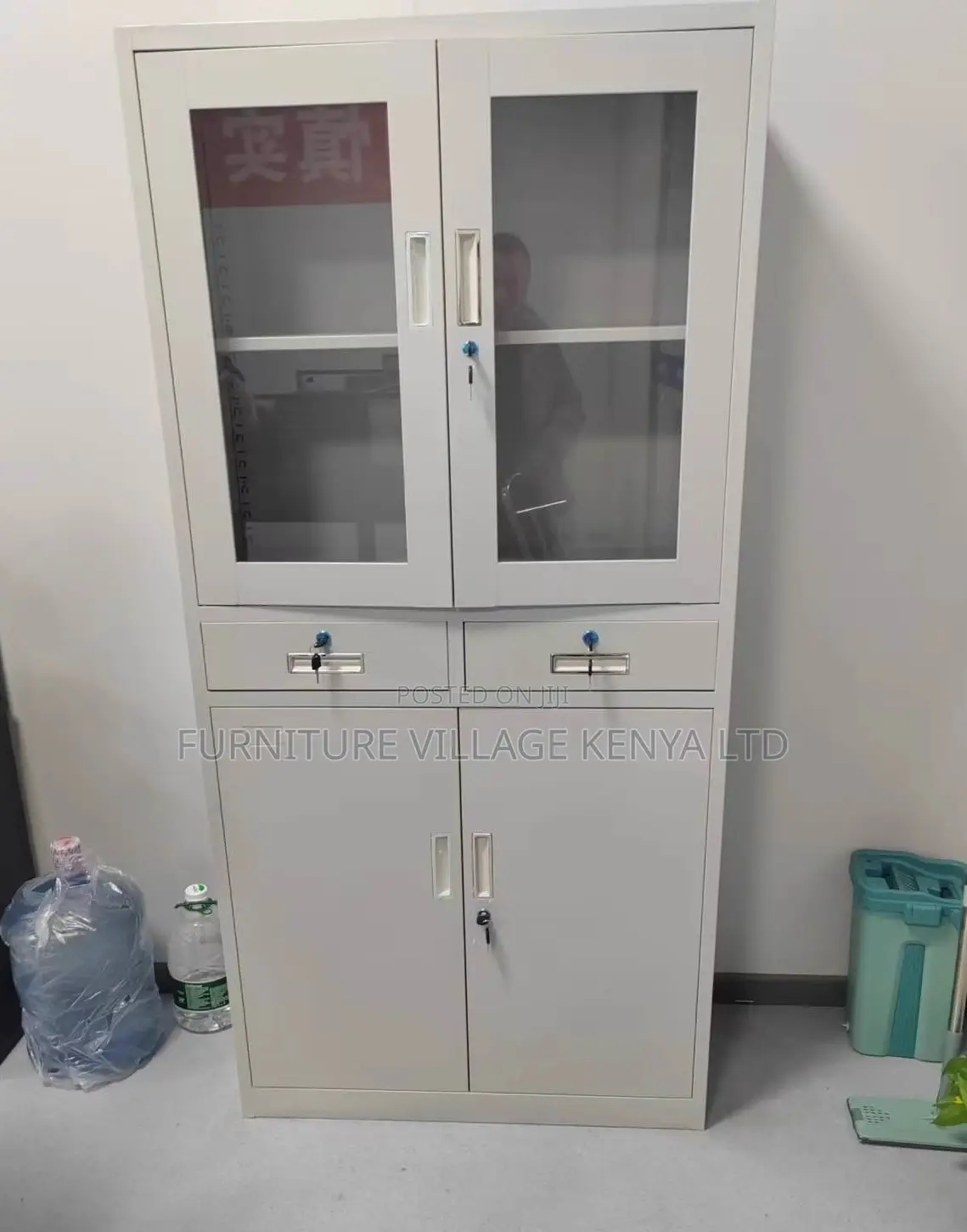 Cabinets: Financial Locking Iron Glass Door Display Cabinet