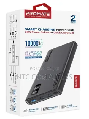 Promate Super Slim Design 10000mah Smart Charging Power Ba