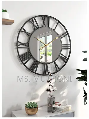 Black 50 Cm Creative Wall Clock Metal With Mirror*