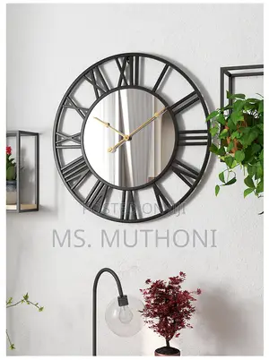 Black 50 Cm Creative Wall Clock Metal With Mirror*