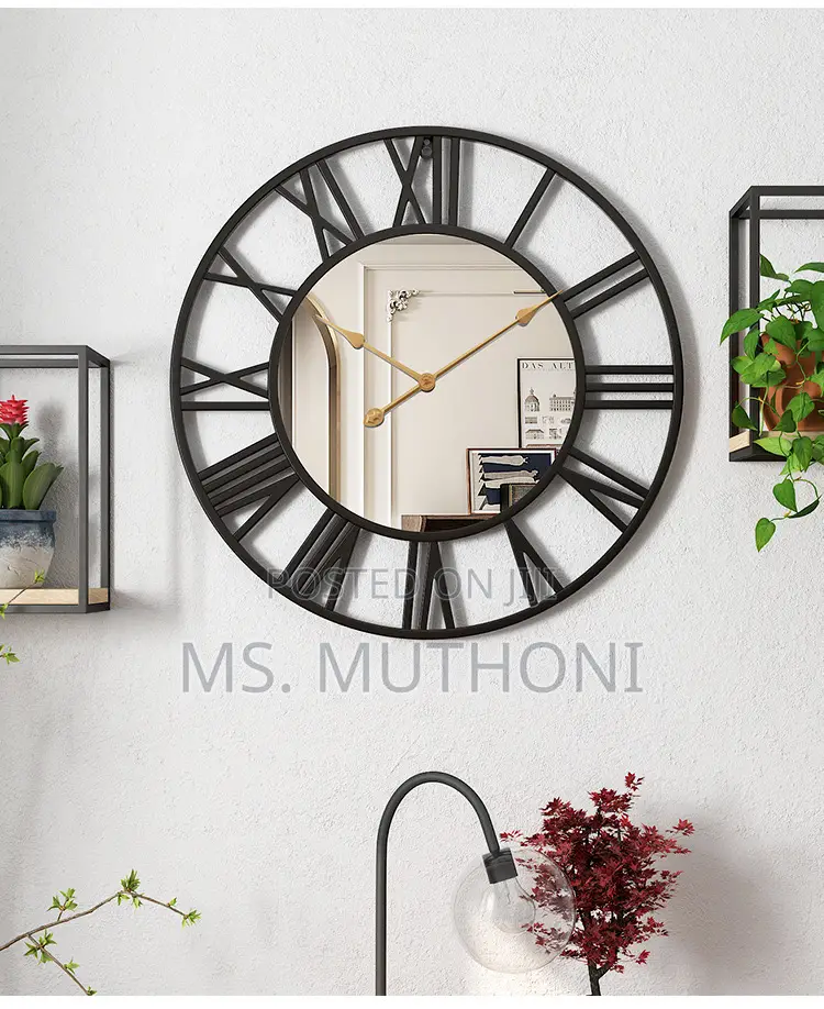 Black 50 Cm Creative Wall Clock Metal With Mirror*