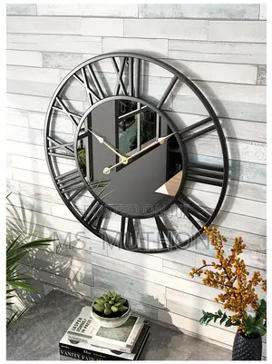 Black 50 Cm Creative Wall Clock Metal With Mirror*