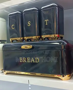 Bread Bin With Three Canister Set With Touch of Gold*