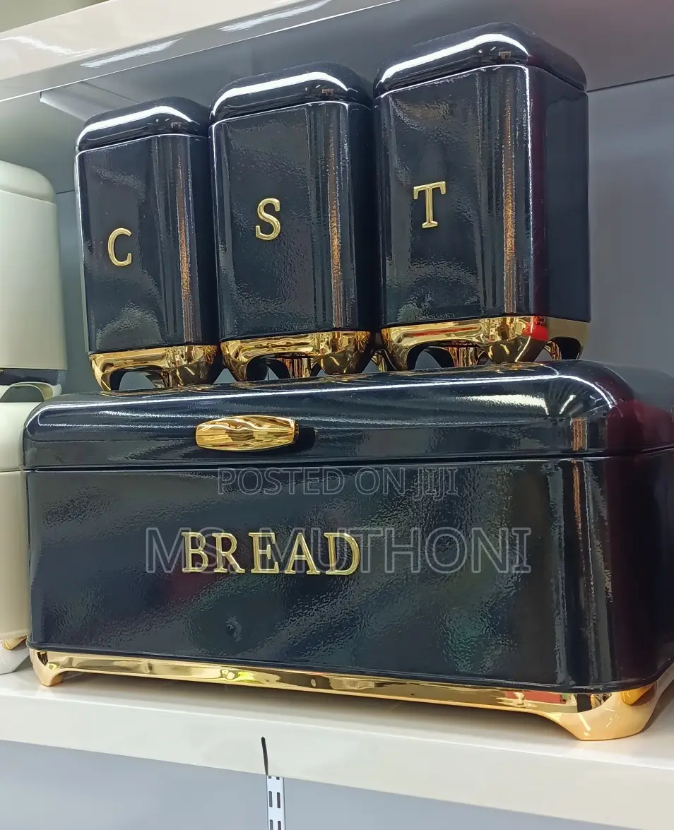 Bread Bin With Three Canister Set With Touch of Gold*