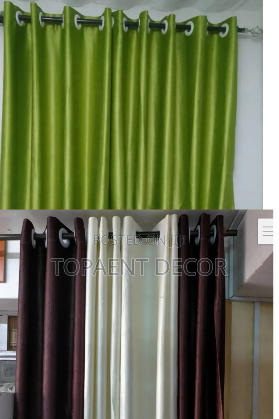 Green, Chocolate,And Cream Soft Plain Window Curtains