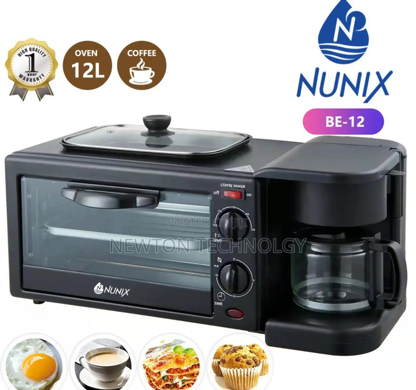 Nunix 3 in 1 Breakfast Maker; Toaster,Oven, Coffee Maker
