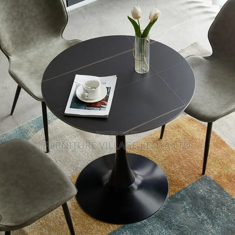 Dining Table: White Circular Marble Dining Area Office Table