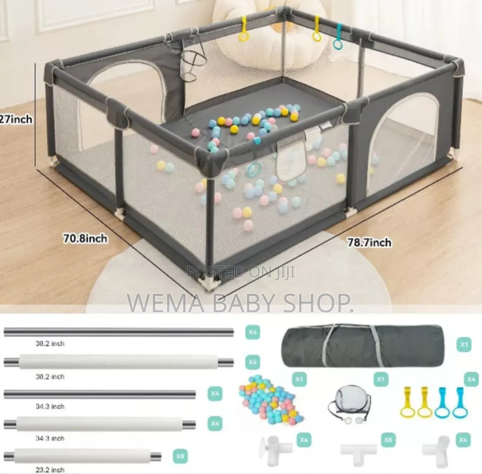 Extra Large Baby Play Yard/Playpen (1.8mx1.5m) With Balls