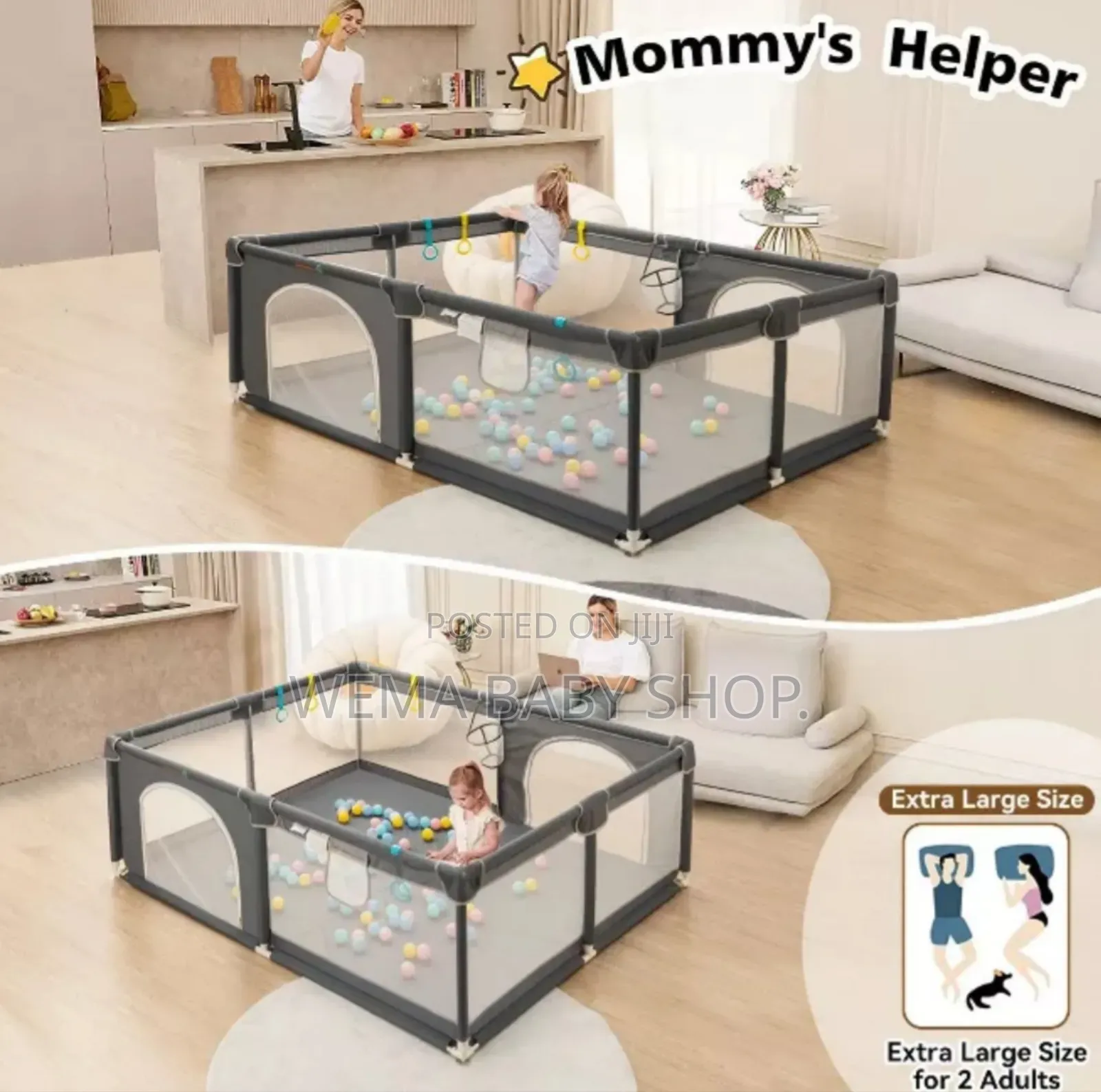 Extra Large Baby Play Yard/Playpen (1.8mx1.5m) With Balls