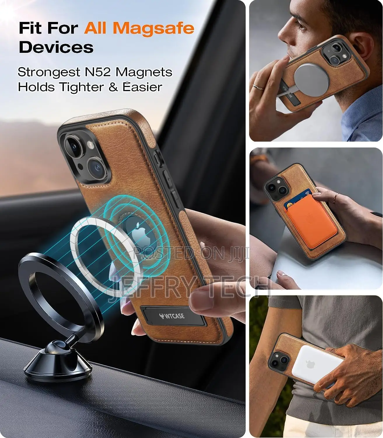 Wtcase iPhone 15 Leather Case,Built-in Invisible Stand