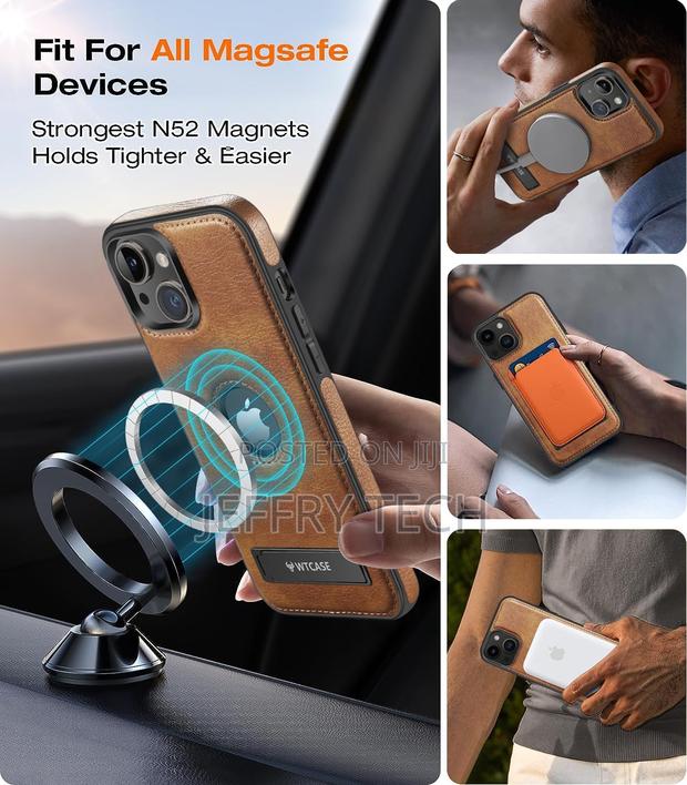 Wtcase iPhone 15 Leather Case,Built-in Invisible Stand - main view