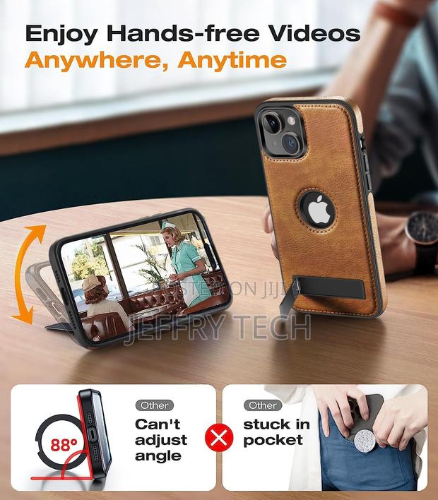 Wtcase iPhone 15 Leather Case,Built-in Invisible Stand - thumbnail 3