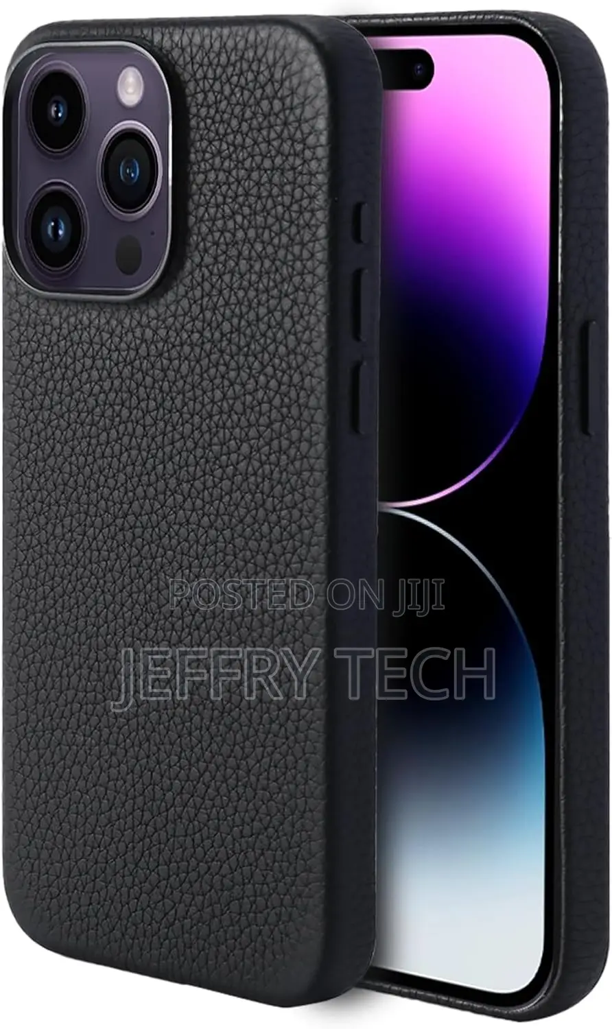 Genuine Leather Case for iPhone 15 Pro Max Top Litchi Grain
