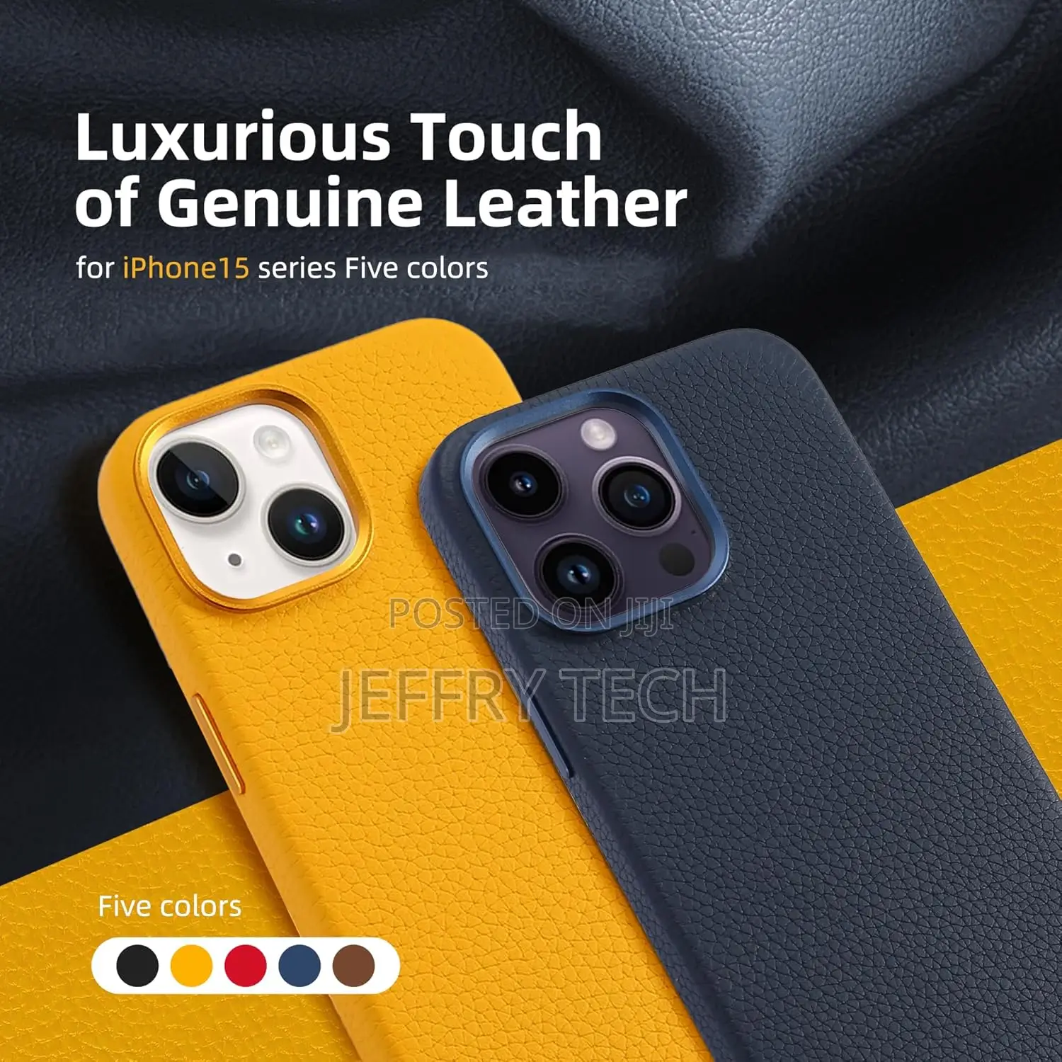 Genuine Leather Case for iPhone 15 Pro Max Top Litchi Grain