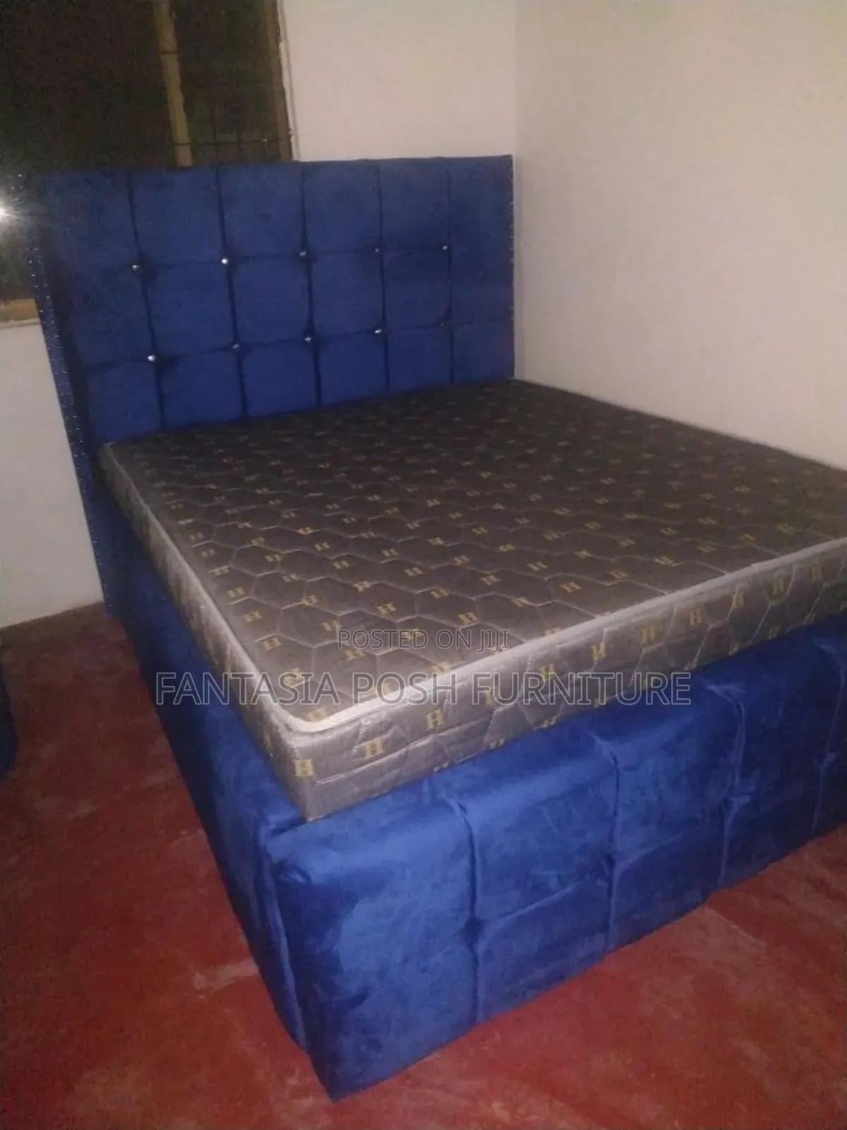 5x6 Lux Blue Fabric Chester Bed - Payment on Delivery