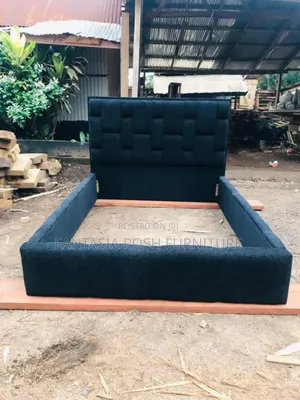 5x6 Black Upholstered Bed Frame With Tufted Headboard