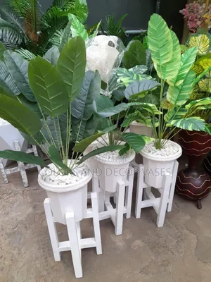 White Stools, Plants and Vase Complete Set