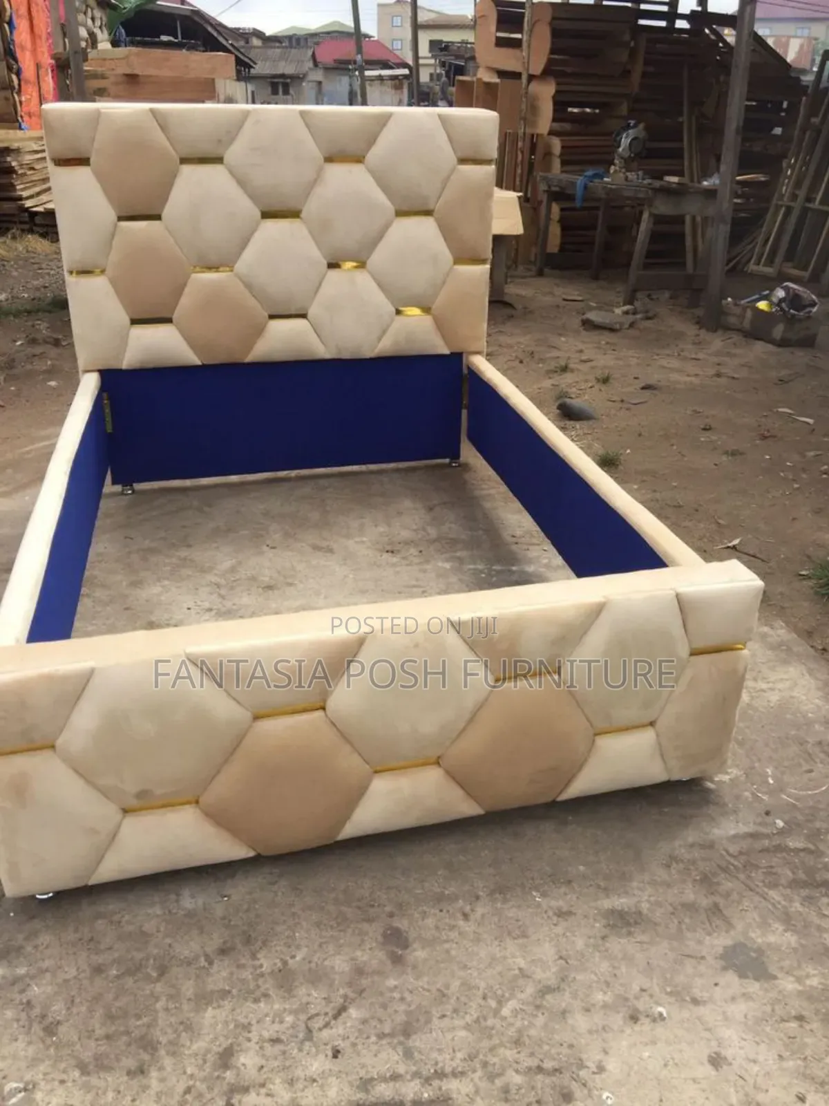 Geometric Honeycomb Upholstered Bed Frame 5 by 6