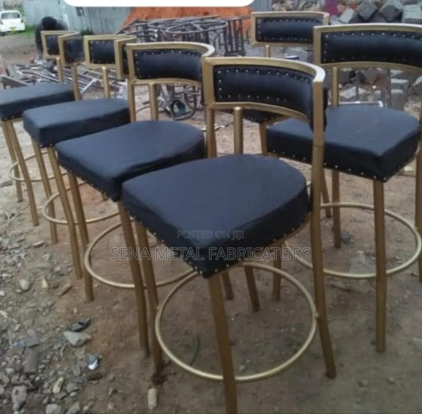 Bar High Stools With Black Leather Faux Backrest and Seating