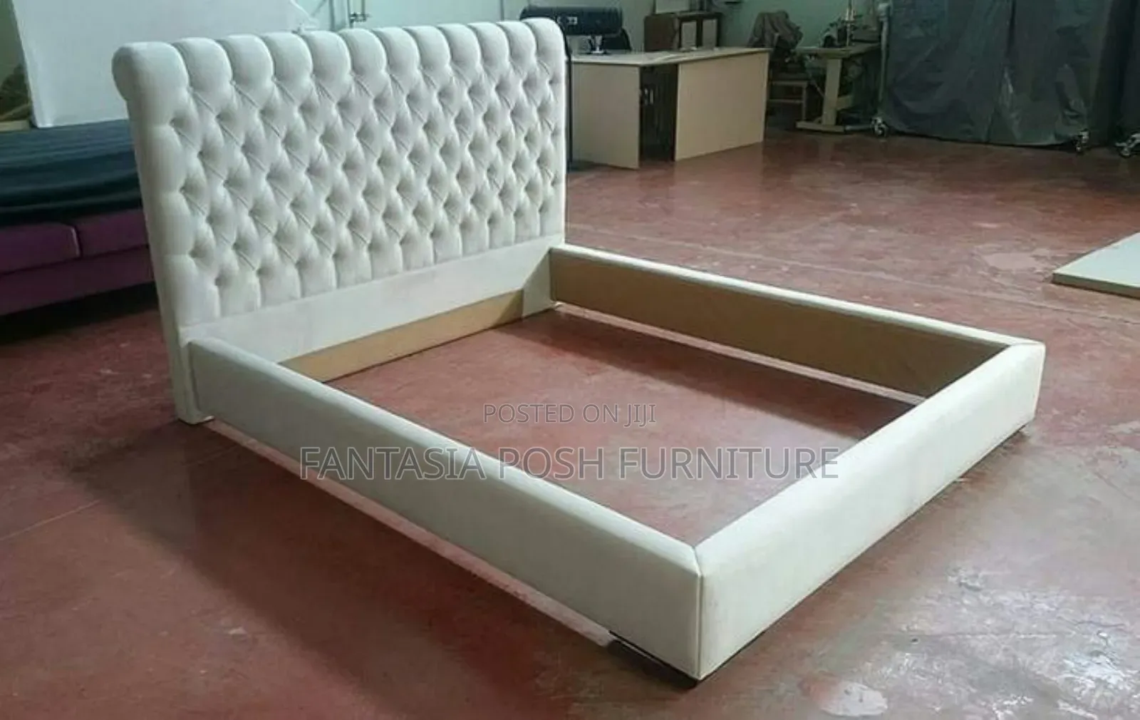 Cream Tufted Velvet Bed Frame, Mocket Bed 5 by 6