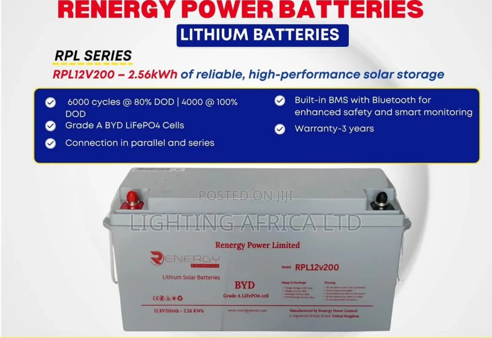 Heavy Duty 12v 200ah Renergy Lithium Ion Lifepo4 Battery