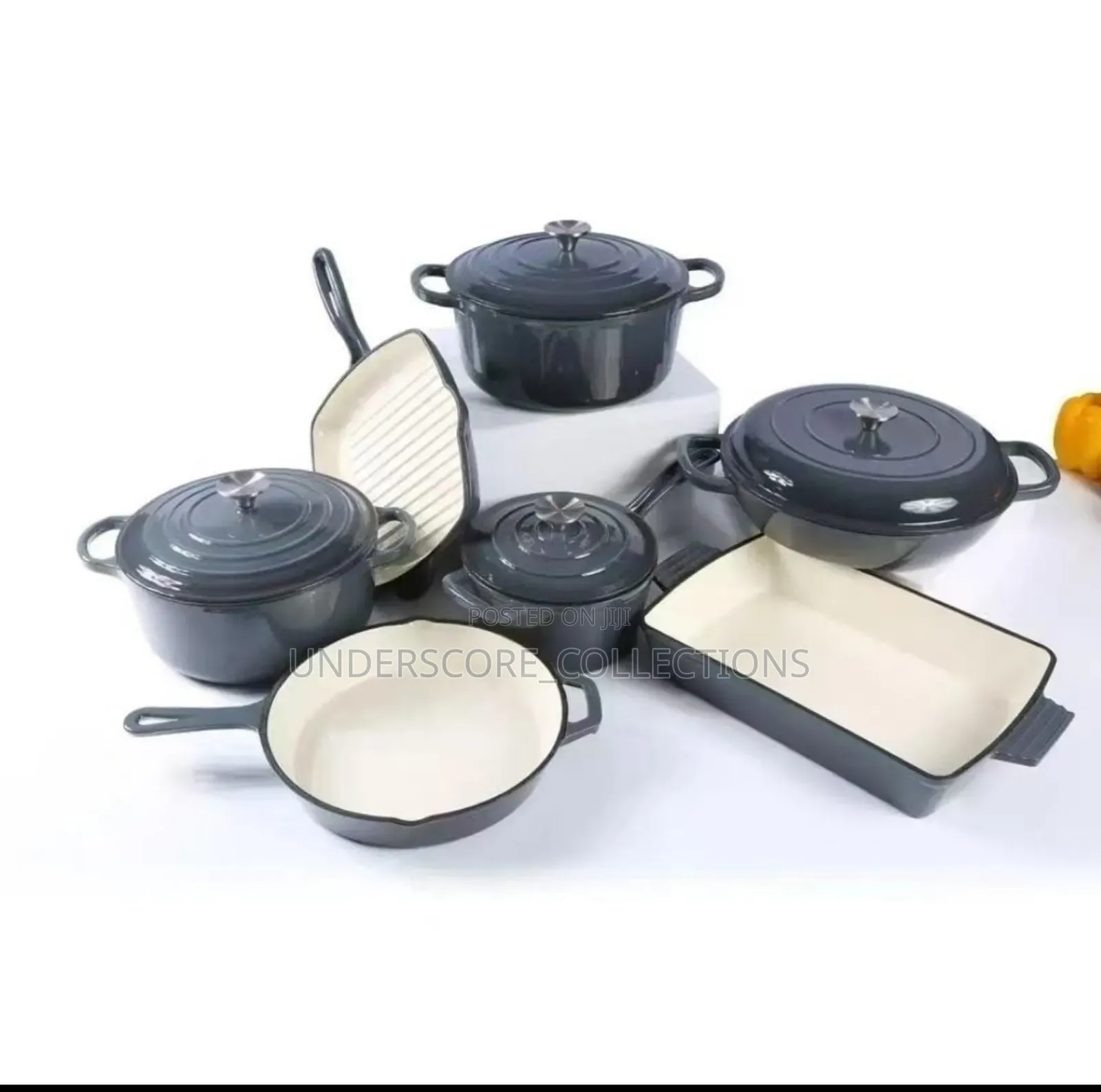 Dark Grey 11 Pieces Germany Cast Iron Pots