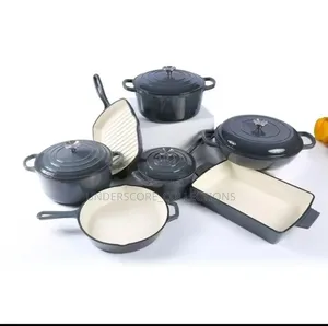 Dark Grey 11 Pieces Germany Cast Iron Pots