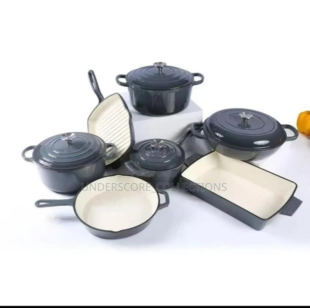 Dark Grey 11 Pieces Germany Cast Iron Pots