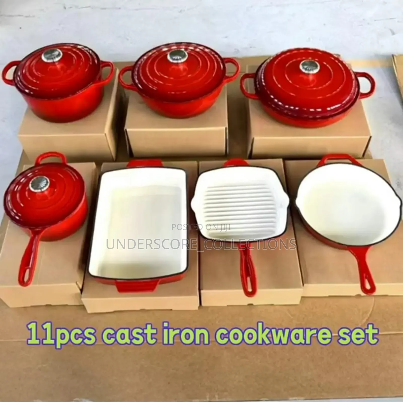 Red Maroon Germany Cast Iron Cooking Pot 11 Pieces Set