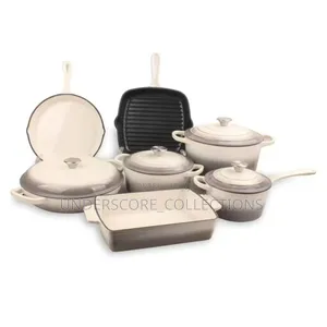 11 Pieces Original Beige Cast Iron Pots Set