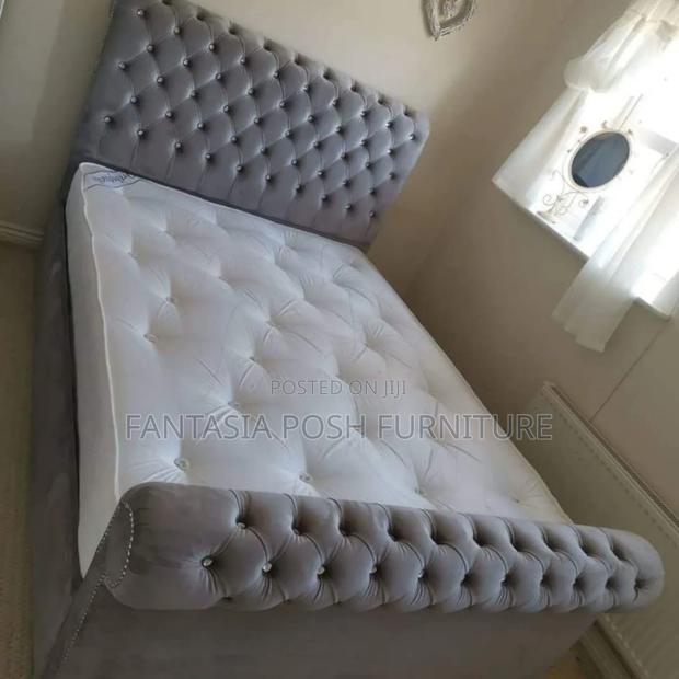 5x6 Soft Grey Chesterfield Bed Frame - main view
