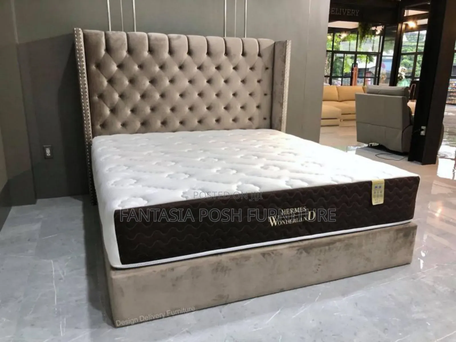 Luxe Wingback Tufted Bed in Champagne- 5x6