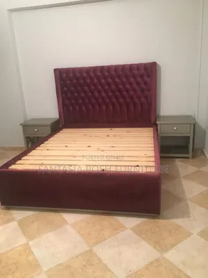Deep Burgundy Mocket Wingback Bed. Size 5 by 6