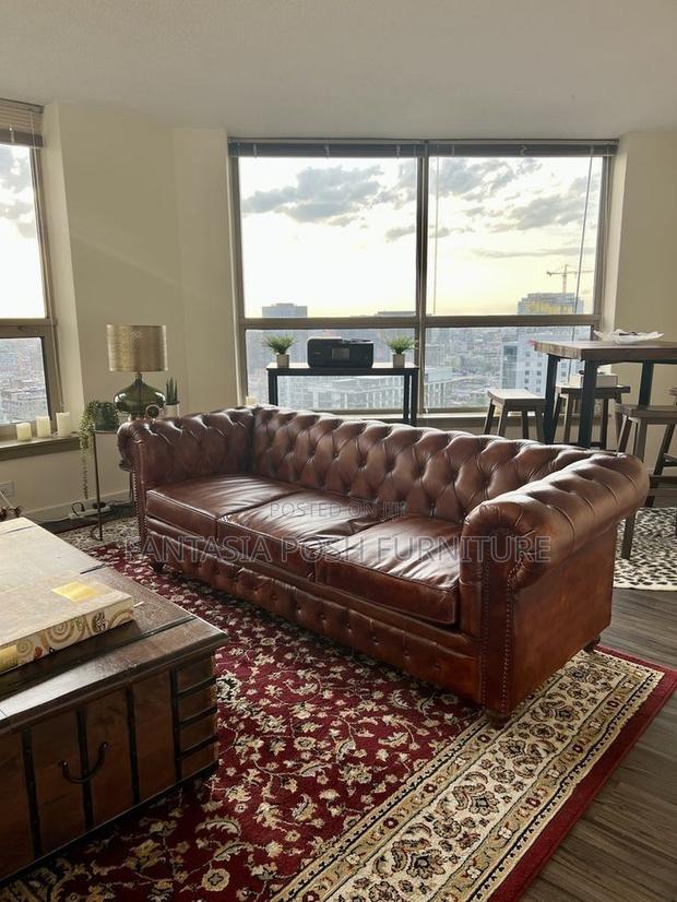3-Seater Rich Brown Chesterfield Sofa - main view