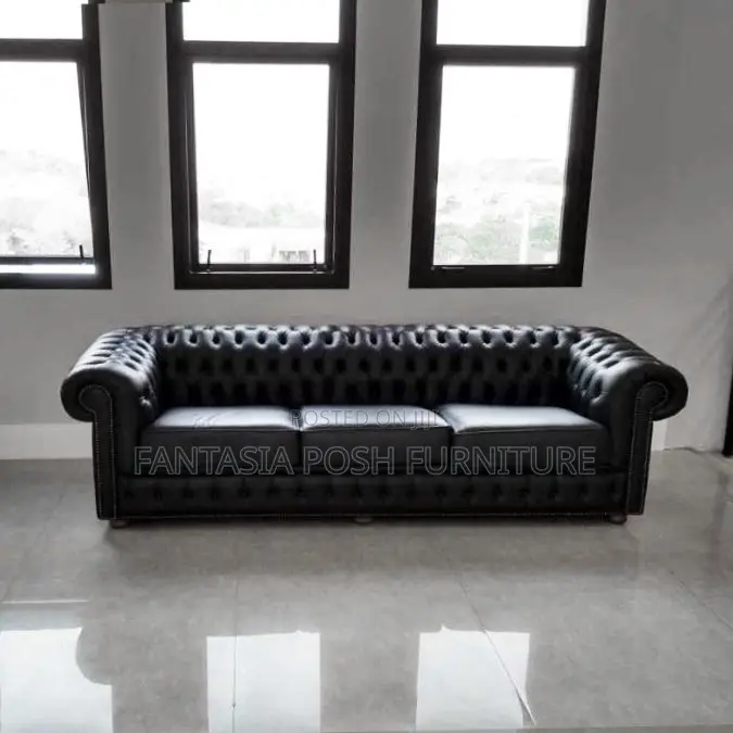 3-Seater Chester Sofa in Black Leather