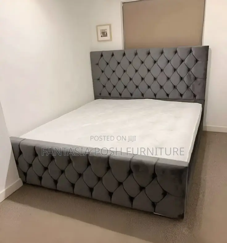 5*6 Luxurious Mocket Bed in Charcoal Grey Velvet