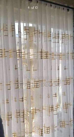 White Window Sheers With Gold Prints For Windows - main view