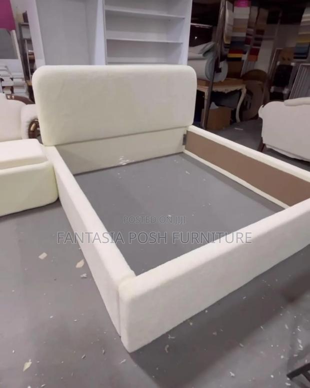 5x6 Cream Padded Bed Frame on Sale - main view