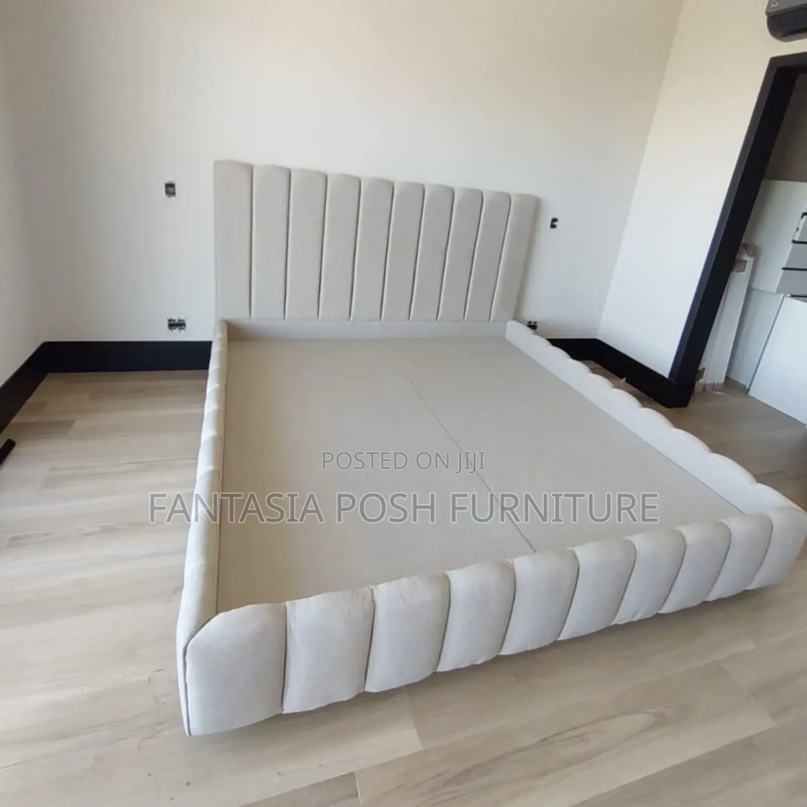 5x6 Beige Vertical Channel Upholstered Chester Bed