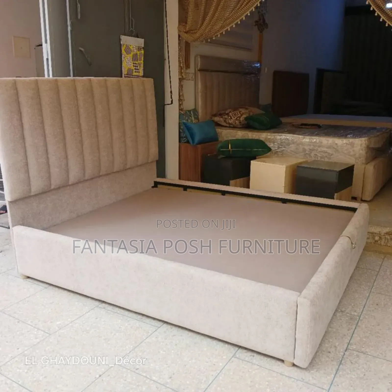 Beige Vertical Channel Mocket Bed Frame Size 5 by 6