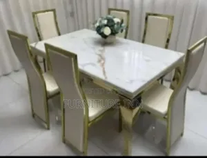 Gold Pure Marble 6 Seater Dining Table