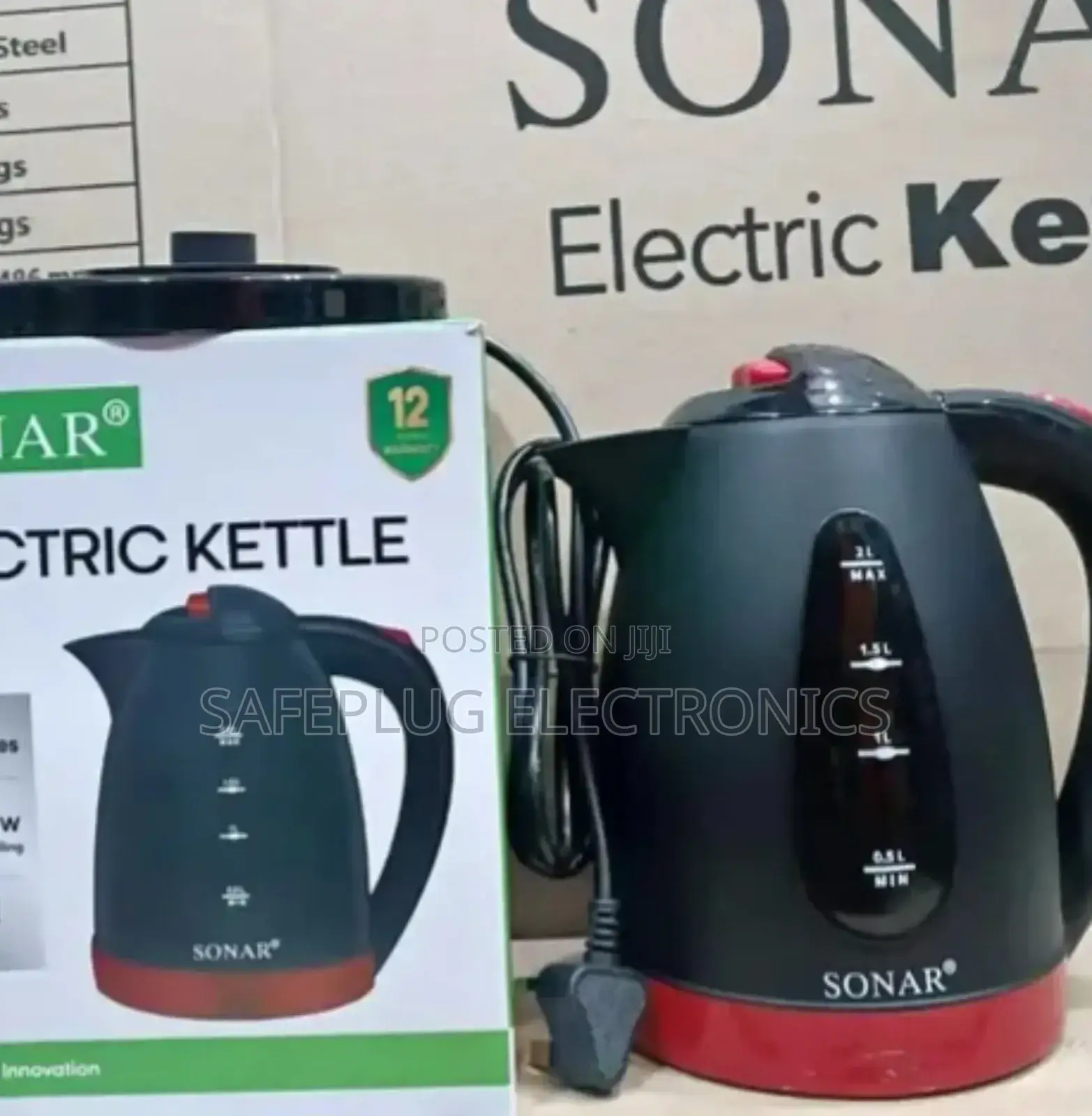 Plastic Kettle (Sonar) 2litres, Black in Colour