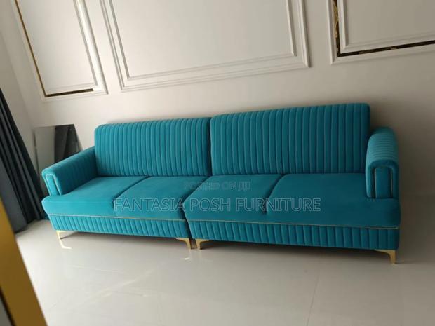4-Seater Teal Velvet Channel Modern Sofa