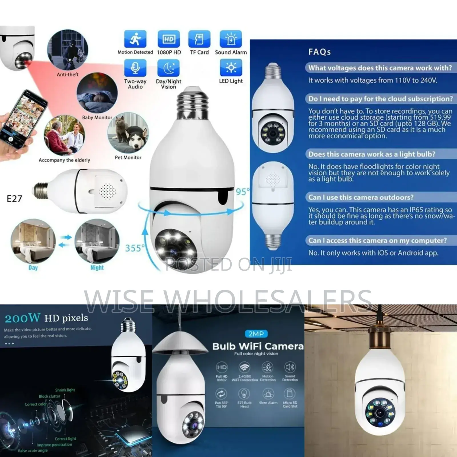Restocked Rotating Wireless Wifi Nanny Camera Bulb